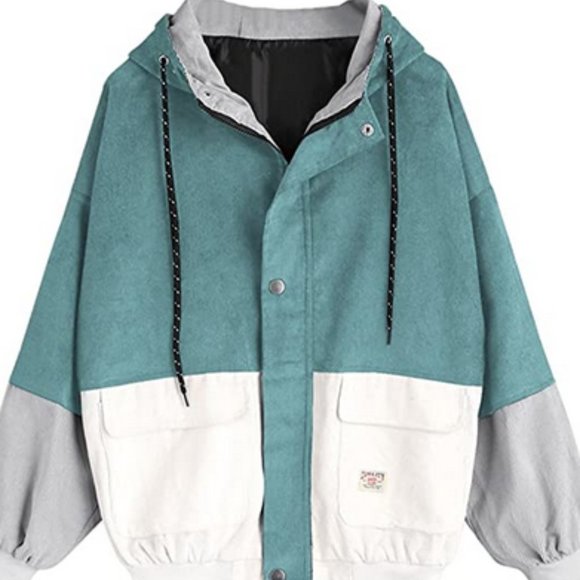 Color Block Corduroy Hooded Jacket